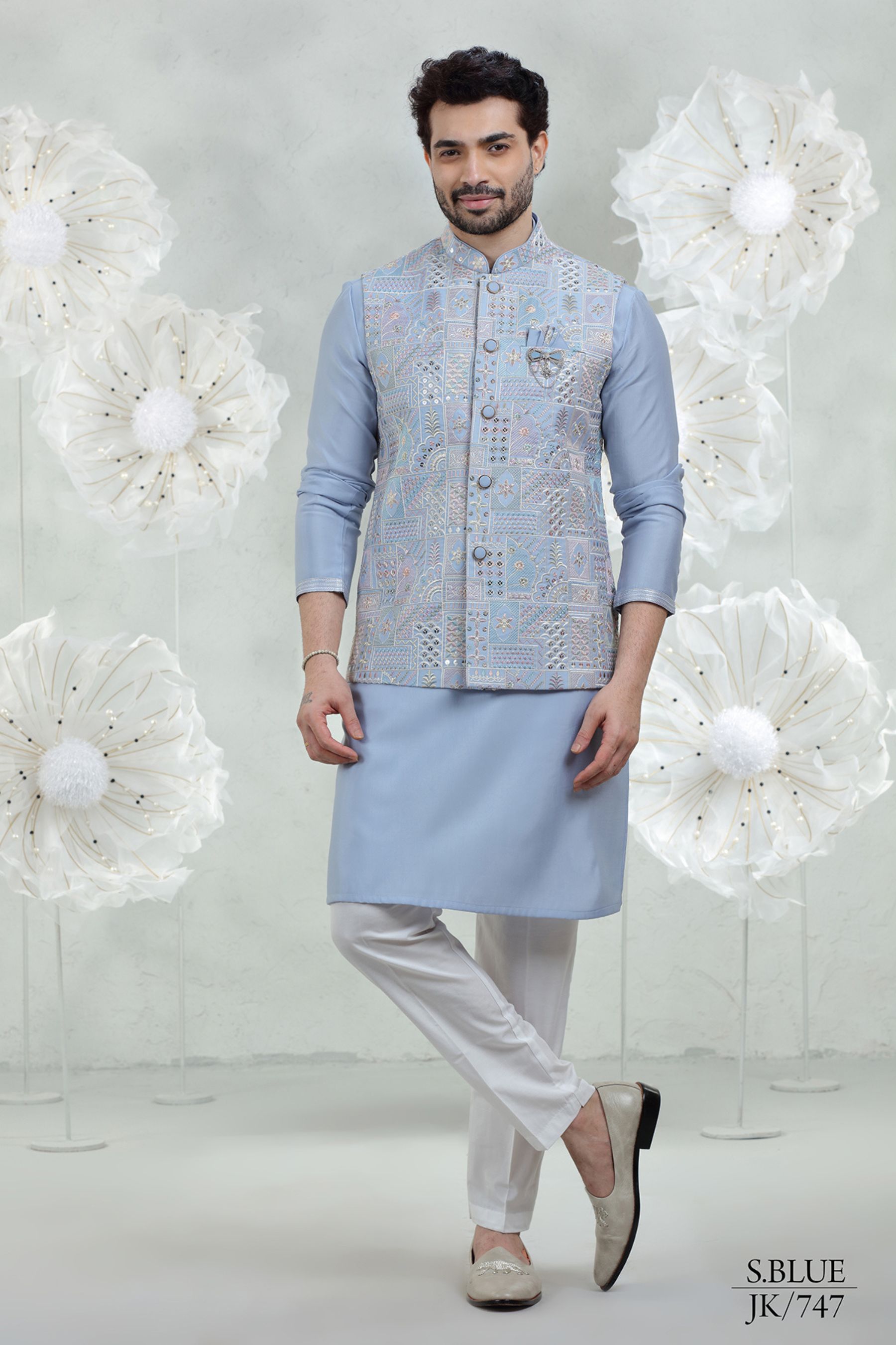 SKY BLUE EMBROIDERED JACKETSET